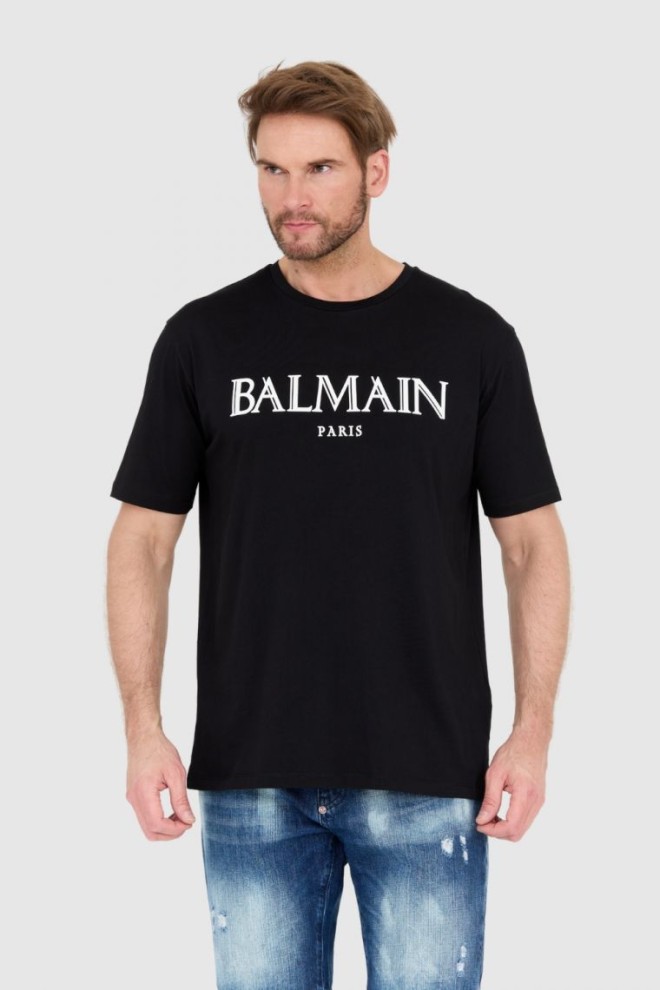 BALMAIN Black men's t-shirt with embossed rubber logo