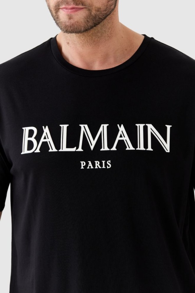 BALMAIN Tricou negru pentru bărbați cu logo din cauciuc în relief