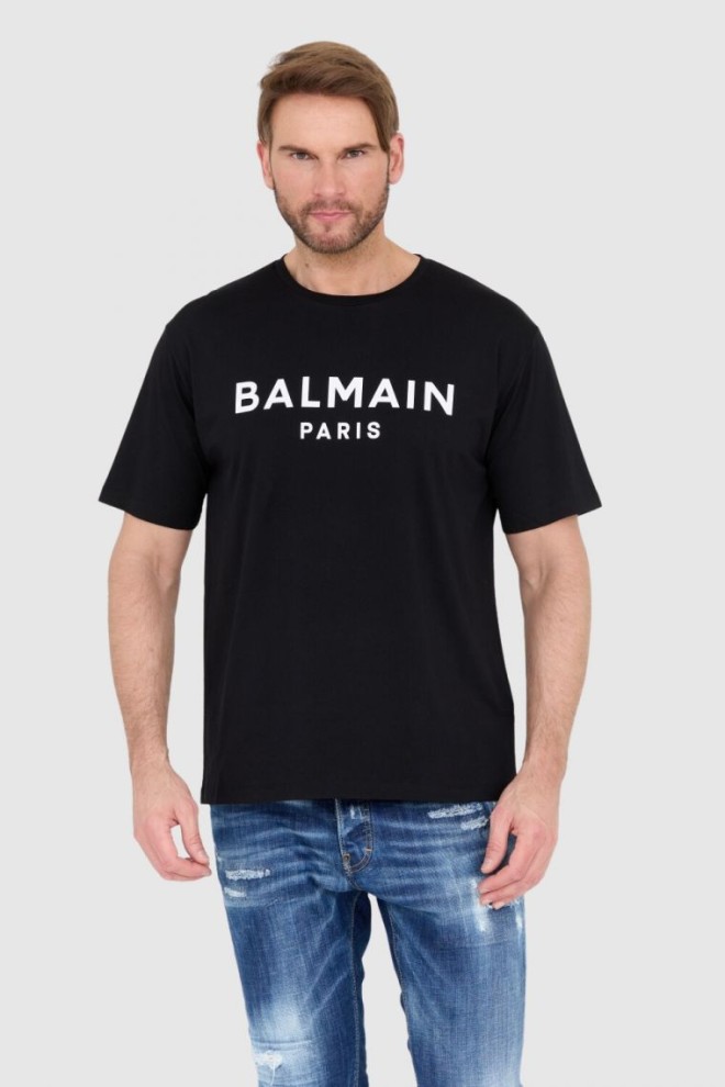 Чорна чоловіча футболка з логотипом BALMAIN