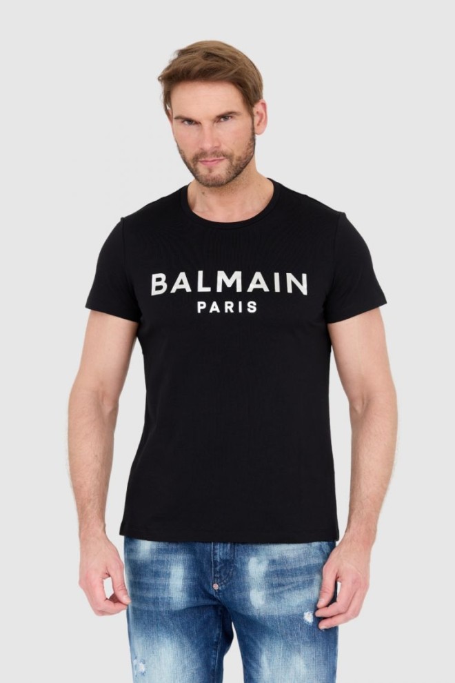 BALMAIN Tricou negru pentru bărbați cu logo argintiu