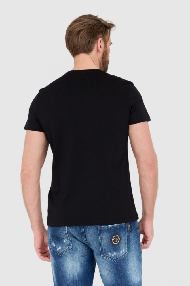 BALMAIN Black men's t-shirt with silver logo