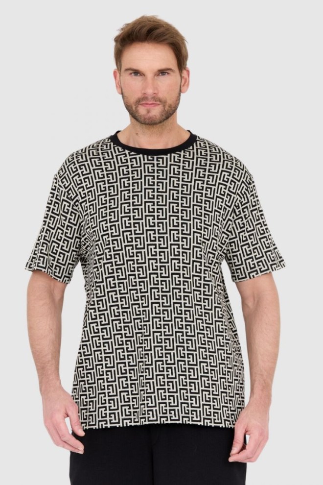 BALMAIN Tricou cu monogramă alb-negru pentru bărbați