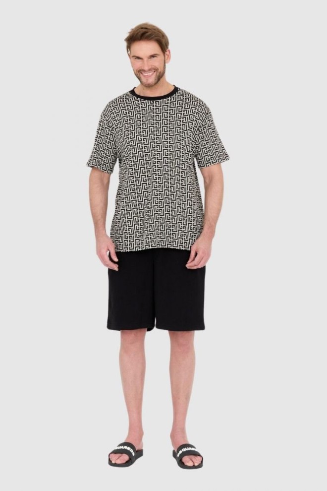 BALMAIN Tricou cu monogramă alb-negru pentru bărbați