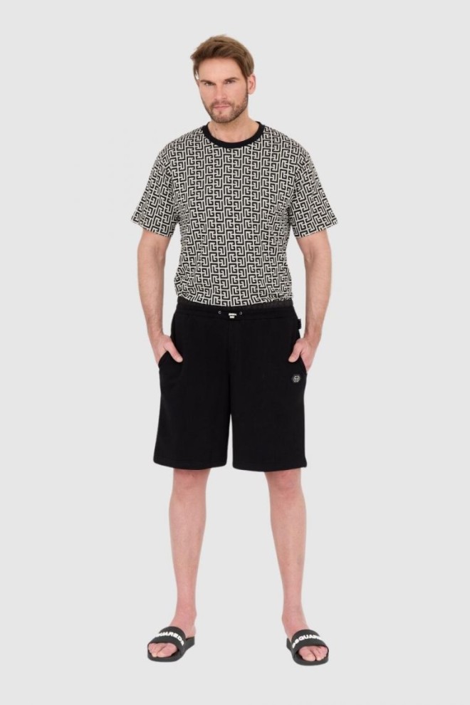 BALMAIN Tricou cu monogramă alb-negru pentru bărbați