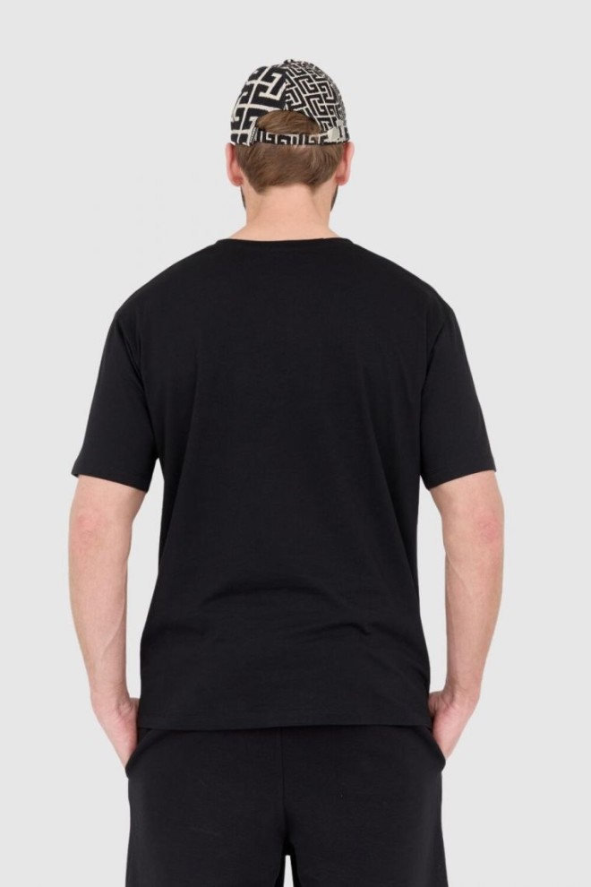 BALMAIN Black men's t-shirt with printed white logo