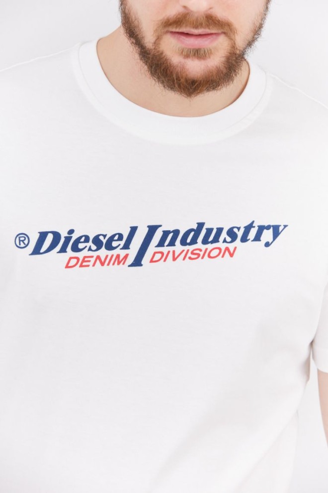 DIESEL Tricou alb pentru bărbați cu logo albastru marin