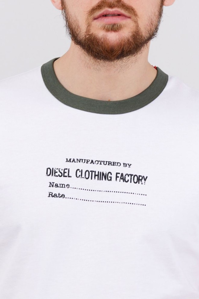 DIESEL Tricou alb pentru bărbați cu căptușeală kaki