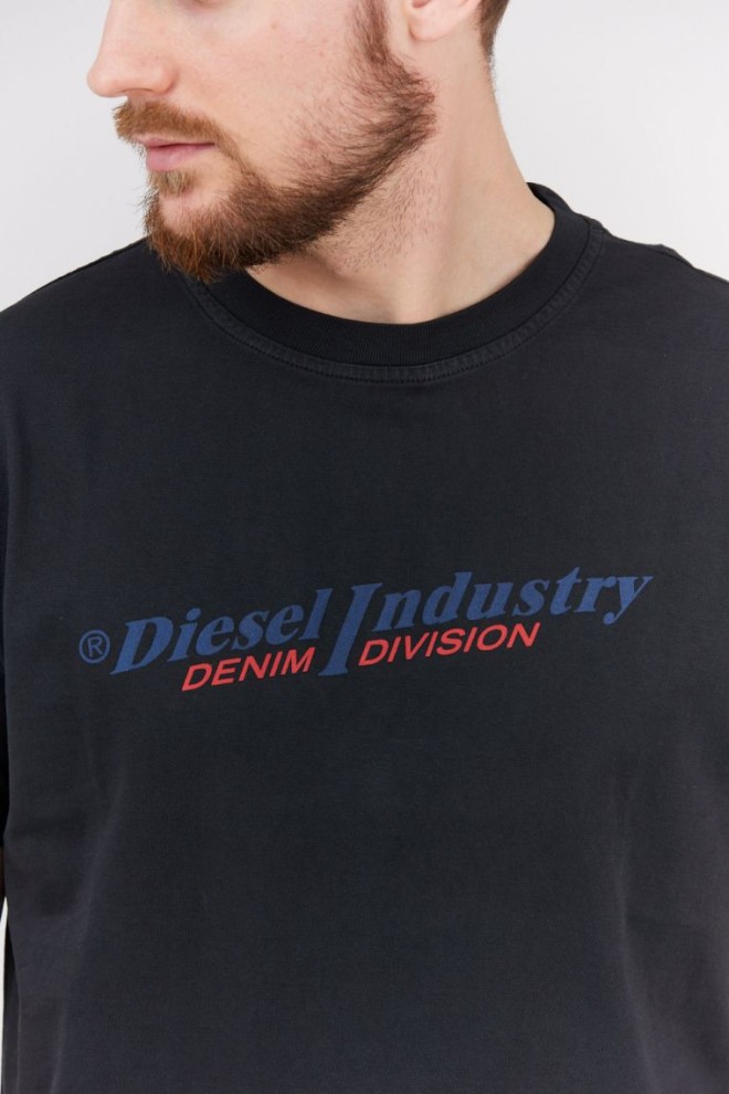 DIESEL Tricou negru pentru bărbați cu logo albastru marin