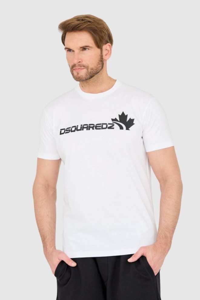 DSQUARED2 Tricou alb din bumbac pentru bărbați cu logo mare