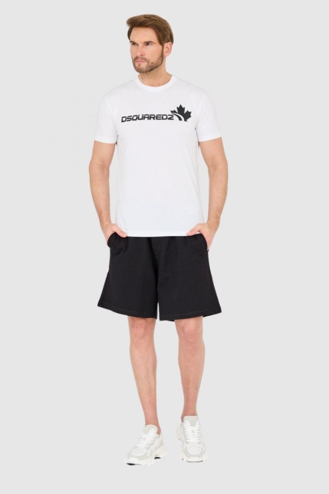 DSQUARED2 Tricou alb din bumbac pentru bărbați cu logo mare