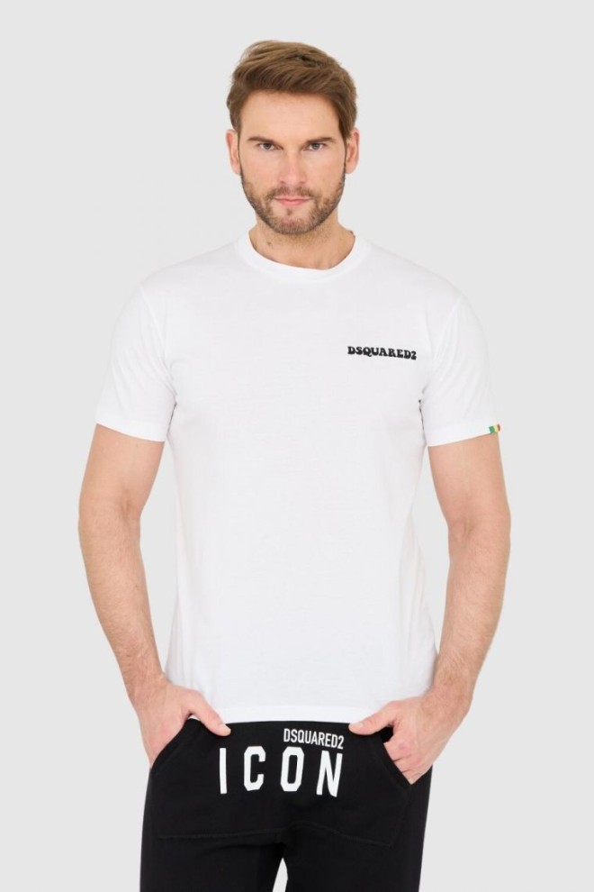 DSQUARED2 Tricou alb din bumbac pentru bărbați cu logo mic