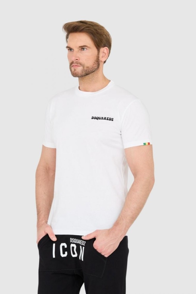 DSQUARED2 Tricou alb din bumbac pentru bărbați cu logo mic