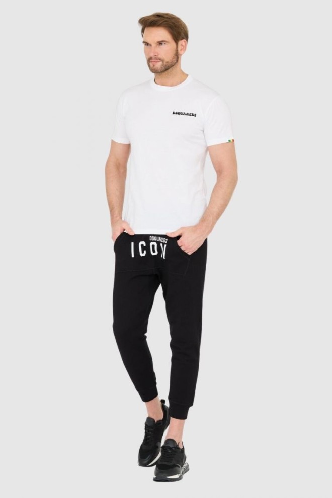 DSQUARED2 Tricou alb din bumbac pentru bărbați cu logo mic