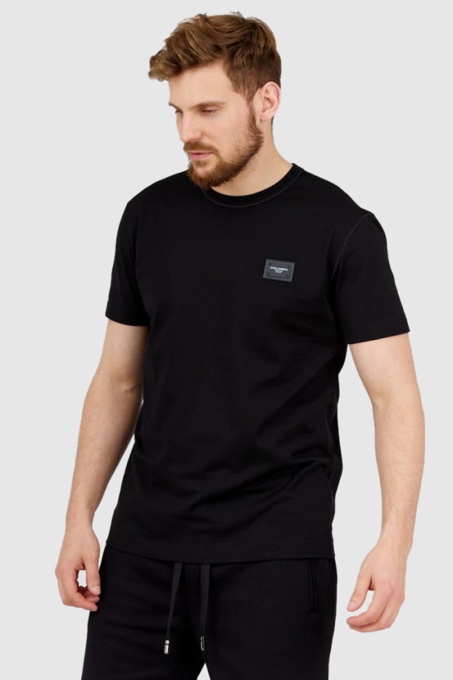 DOLCE & GABBANA Black men's t-shirt with logo applique