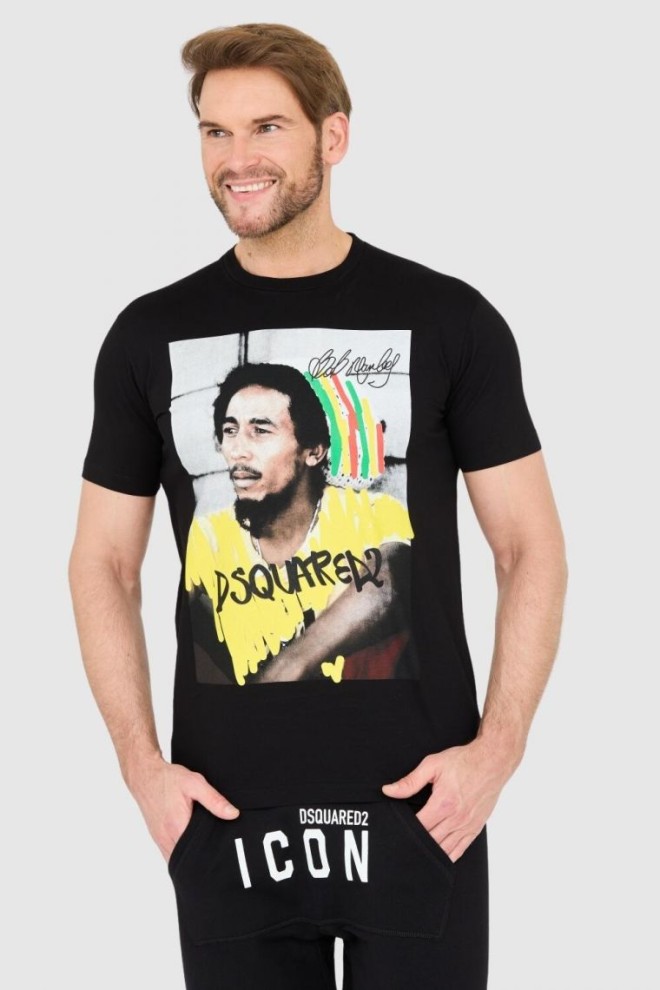 DSQUARED2 Tricou negru pentru bărbați cu bob marley