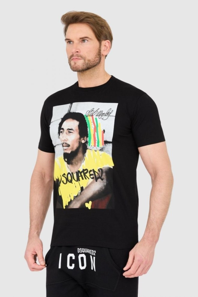 DSQUARED2 Tricou negru pentru bărbați cu bob marley