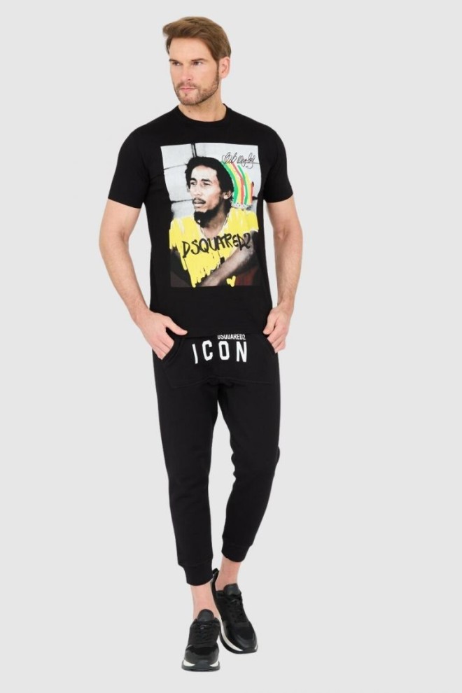 DSQUARED2 Tricou negru pentru bărbați cu bob marley