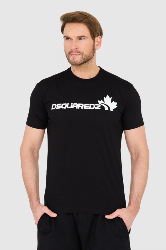 DSQUARED2 Tricou negru din bumbac pentru bărbați cu logo mare