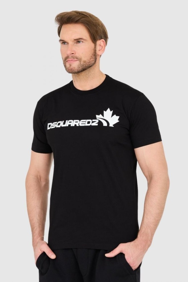 DSQUARED2 Tricou negru din bumbac pentru bărbați cu logo mare