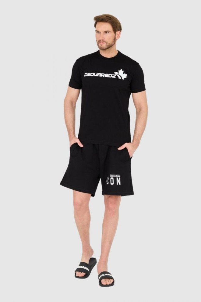 DSQUARED2 Tricou negru din bumbac pentru bărbați cu logo mare