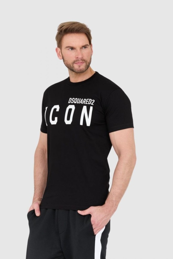 DSQUARED2 Czarny t-shirt męski z dużym logo icon