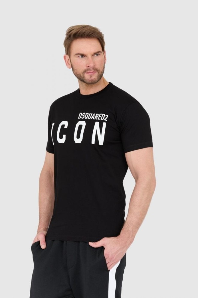 DSQUARED2 Tricou negru pentru bărbați cu logo cu pictogramă mare