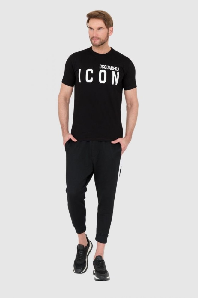 DSQUARED2 Tricou negru pentru bărbați cu logo cu pictogramă mare