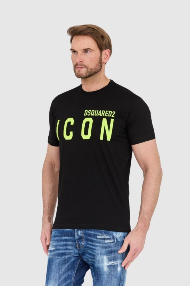DSQUARED2 Tricou negru pentru bărbați cu pictogramă logo neon