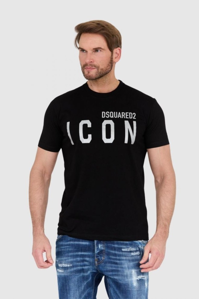 DSQUARED2 Black men's t-shirt with silver glitter icon logo