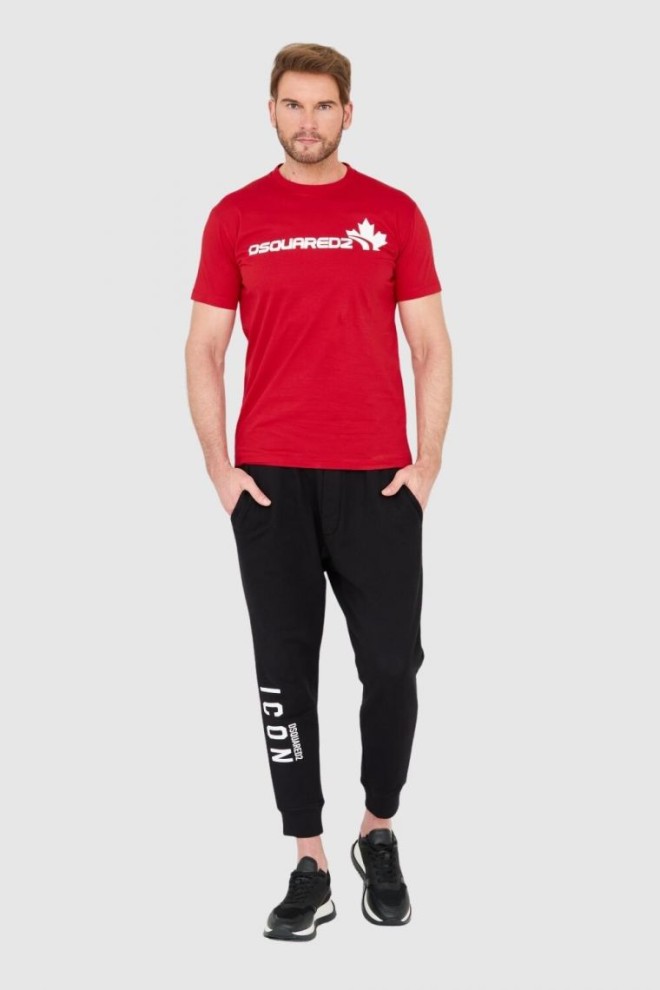 DSQUARED2 Tricou roșu din bumbac pentru bărbați cu logo mare