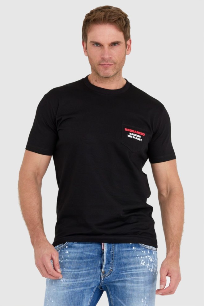 DSQUARED2 Tricou negru pentru bărbați cu buzunar