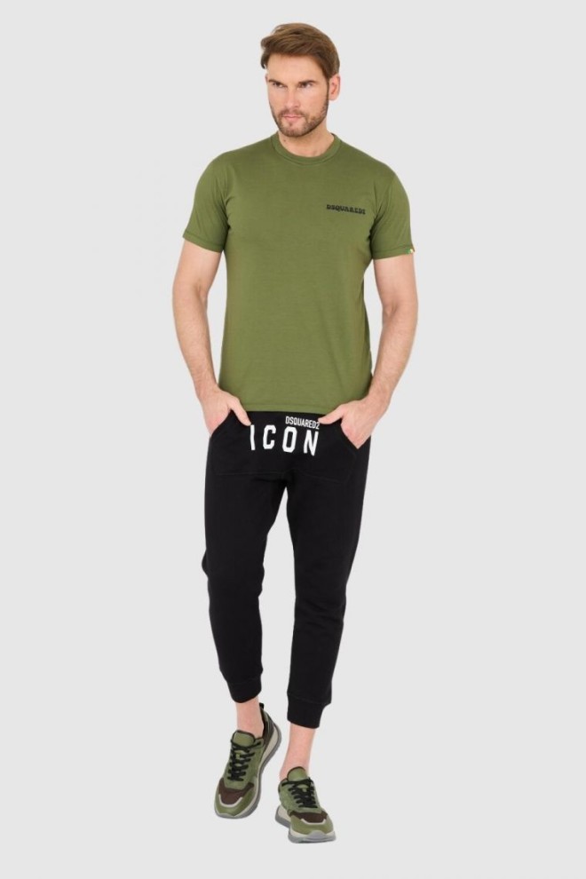 DSQUARED2 Tricou verde din bumbac pentru bărbați cu logo mic