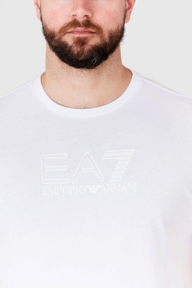 EA7 White men's t-shirt with logo applique