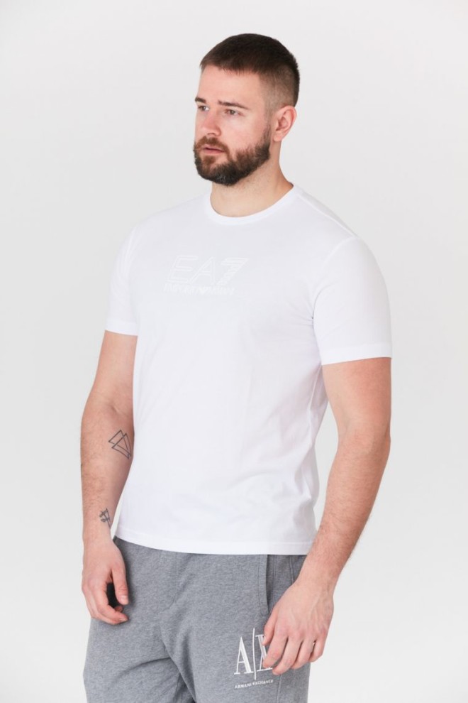 EA7 White men's t-shirt with logo applique