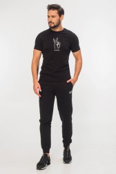 EMPORIO ARMANI Czarny t-shirt męski z białym printem