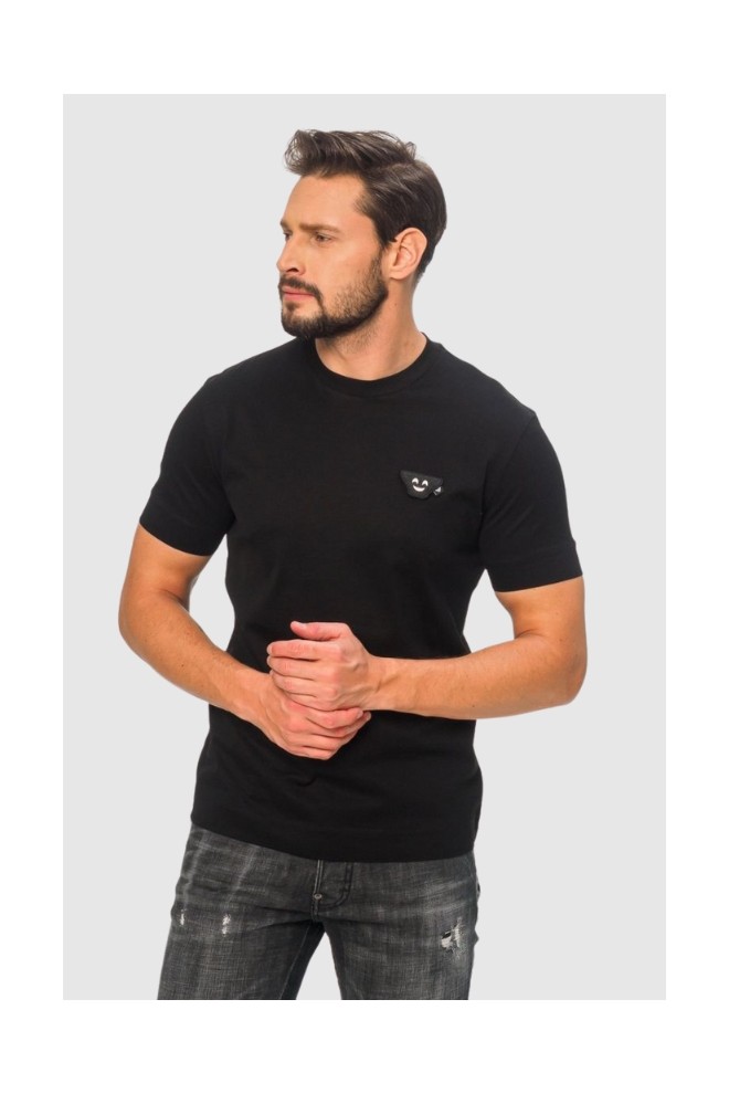 EMPORIO ARMANI Czarny t-shirt męski z wymienną aplikacją