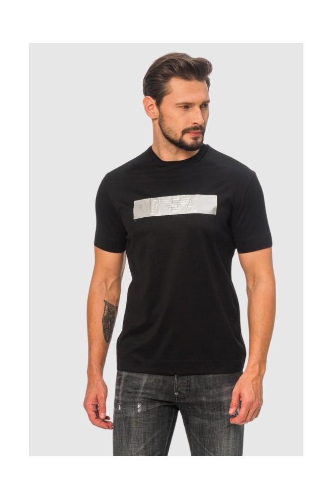 EMPORIO ARMANI Tricou negru pentru bărbați cu logo argintiu