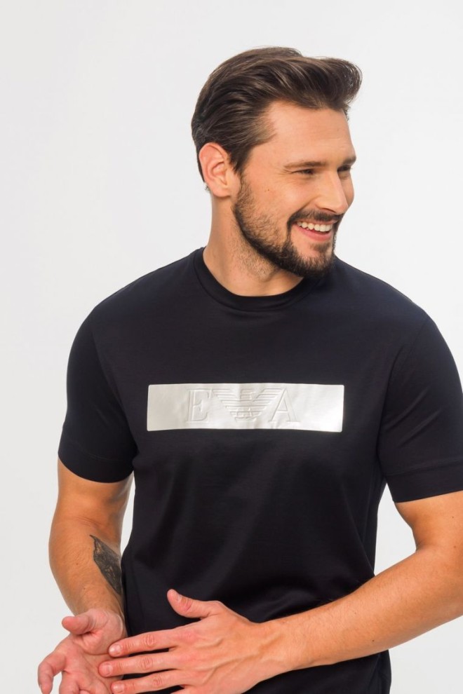 EMPORIO ARMANI Tricou albastru marin pentru bărbați cu logo argintiu