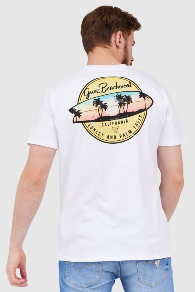 GUESS White men's t-shirt sunset and palm trees