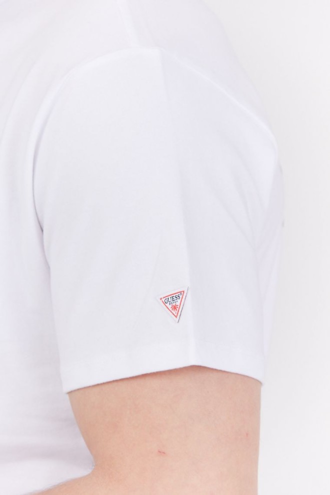 GUESS Tricoul cu apus de soare și palmieri din bumbac alb pentru bărbați