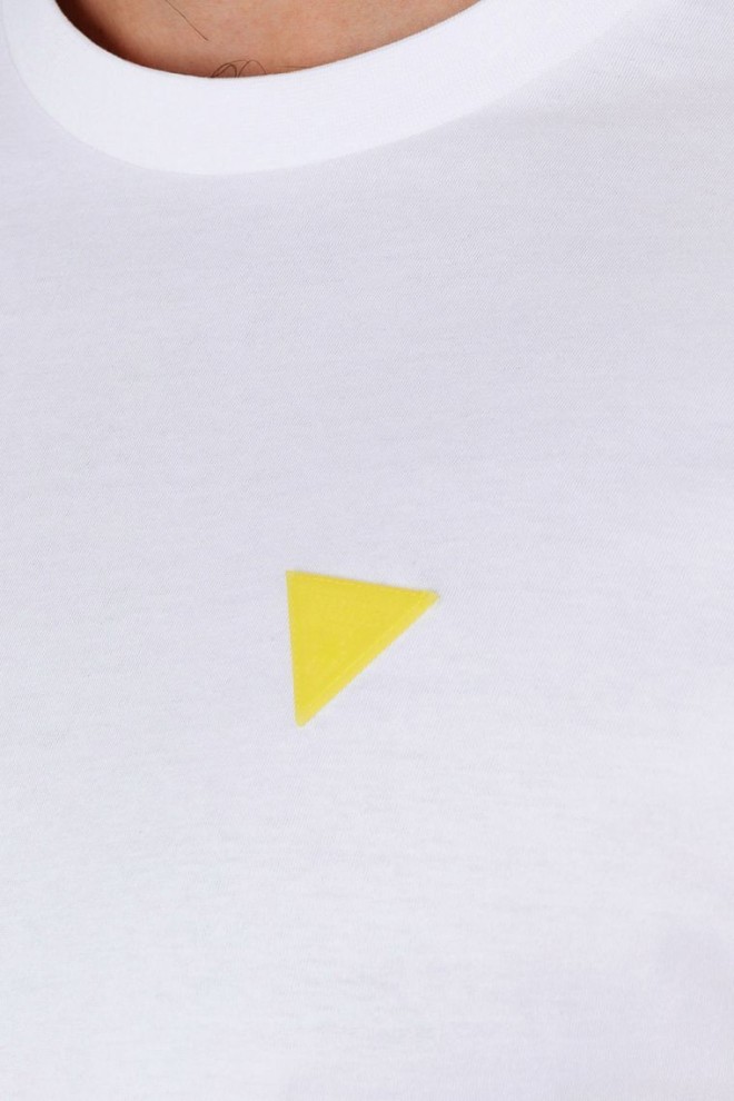 GUESS Tricou alb din bumbac pentru bărbați cu logo galben
