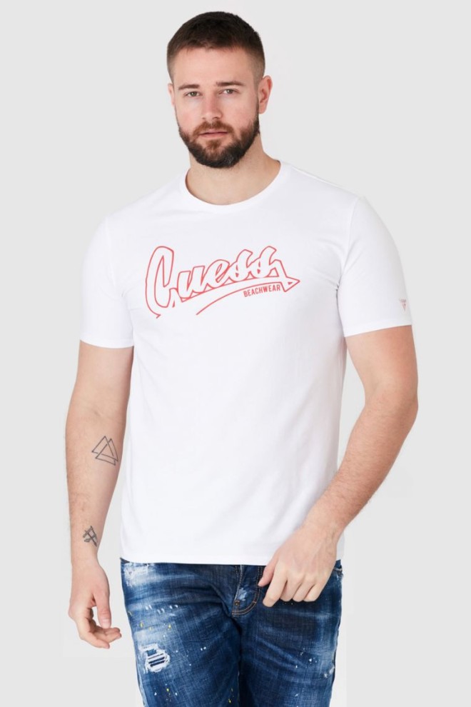 GUESS Biały t-shirt męski beachwear