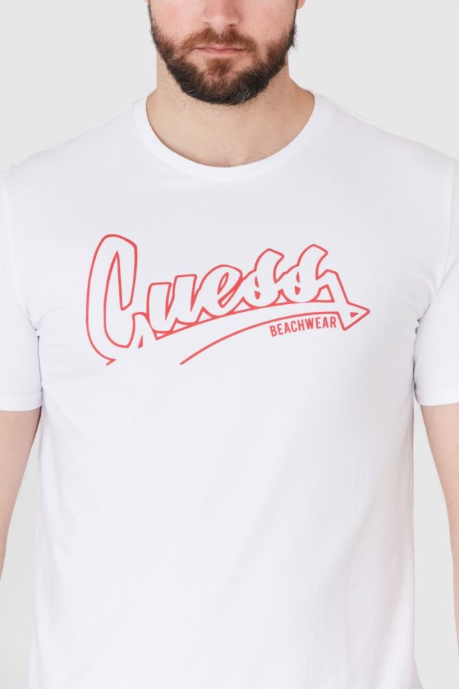 GUESS Biały t-shirt męski beachwear