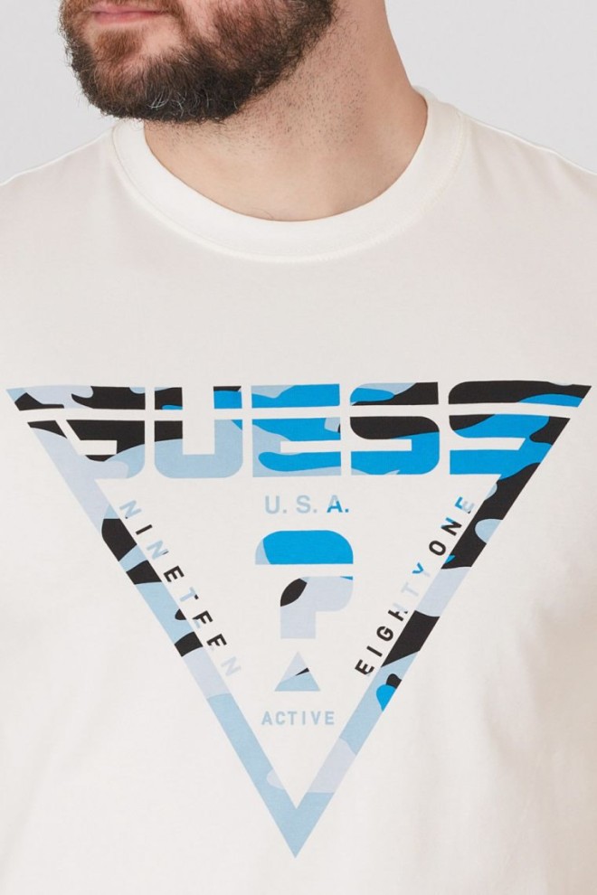 GUESS Biały t-shirt męski z logo w moro