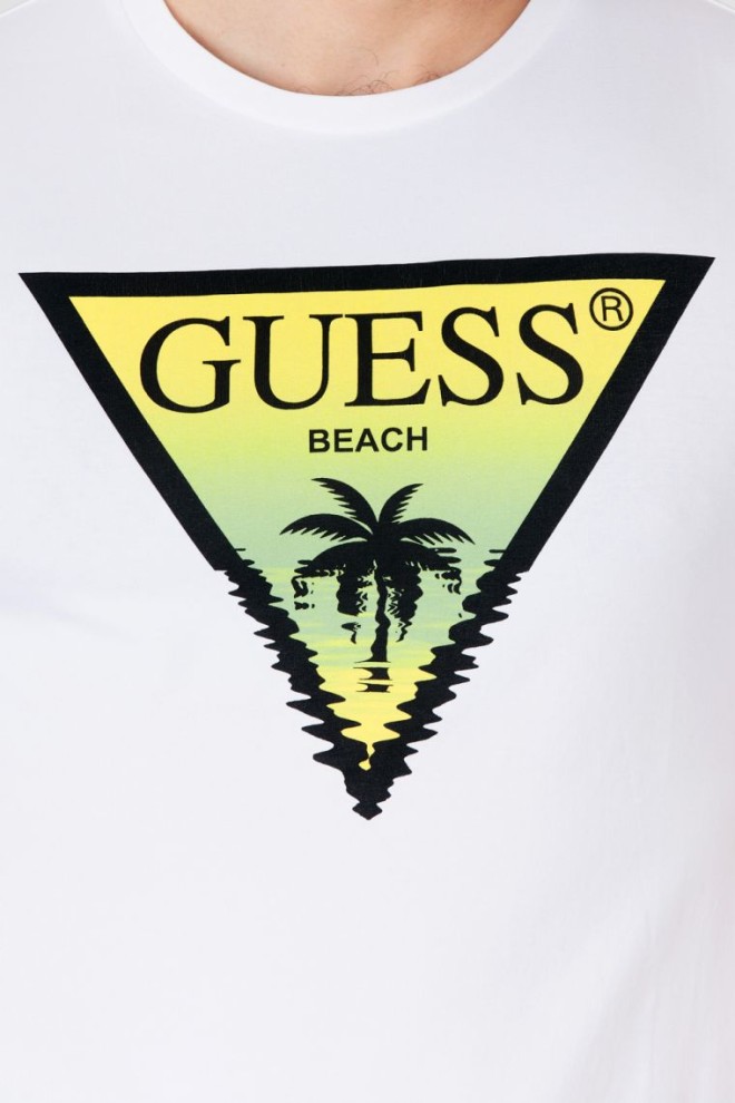 GUESS White men's logo t-shirt with palm tree