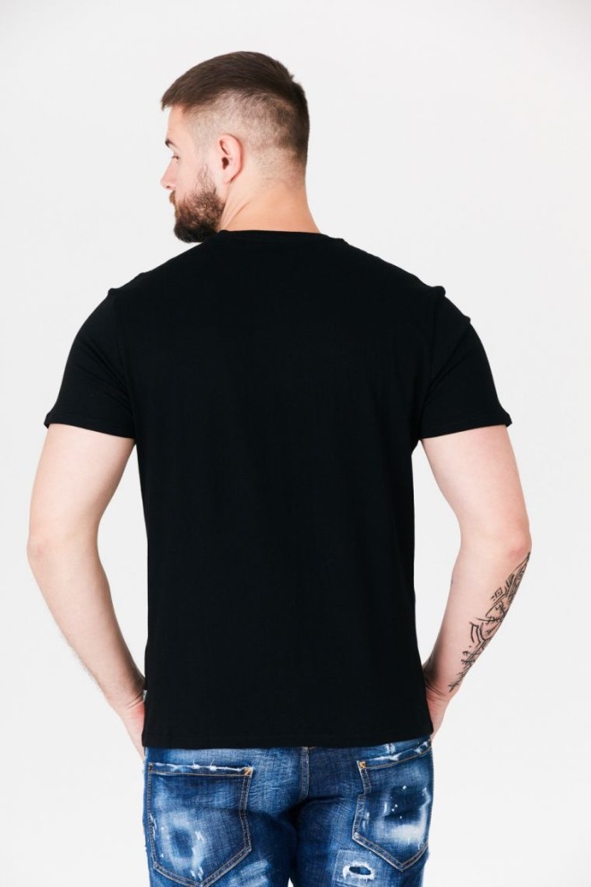 GUESS Czarny t-shirt męski z pomarańczowym logo