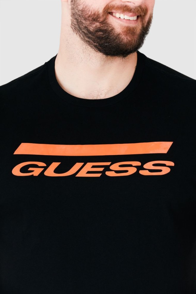 Чоловіча футболка GUESS Чорна з помаранчевим логотипом