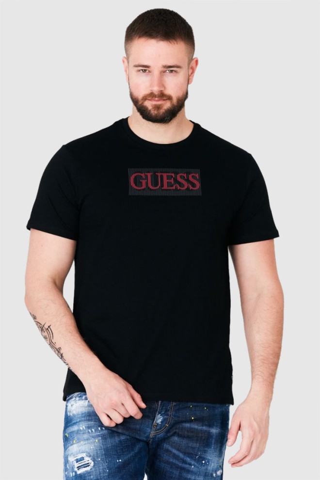 Чоловіча футболка GUESS Чорна з червоним логотипом