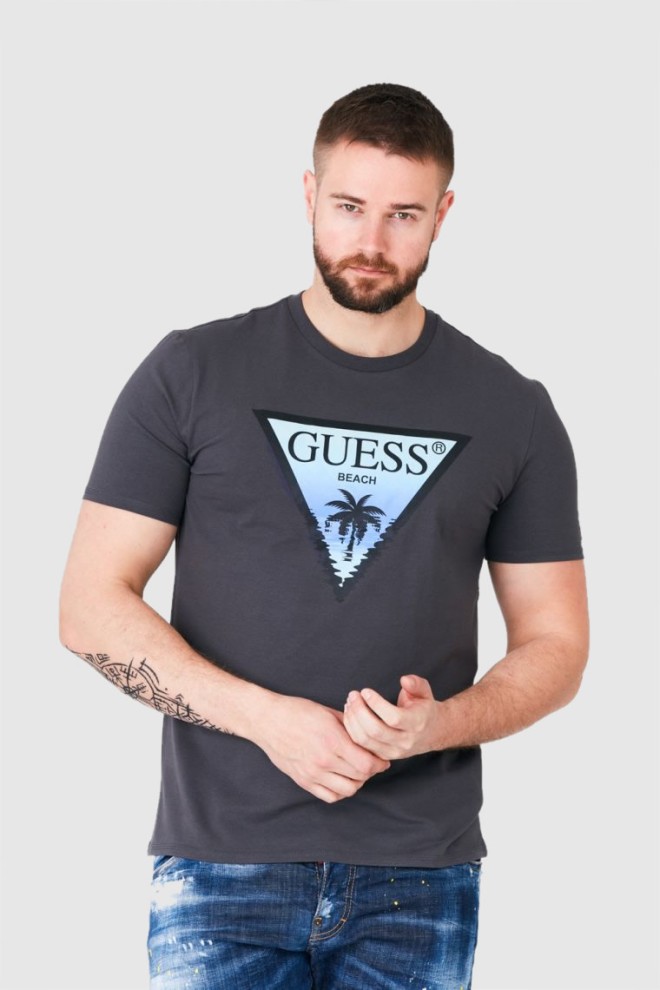 GUESS Graphite men's logo t-shirt with palm tree