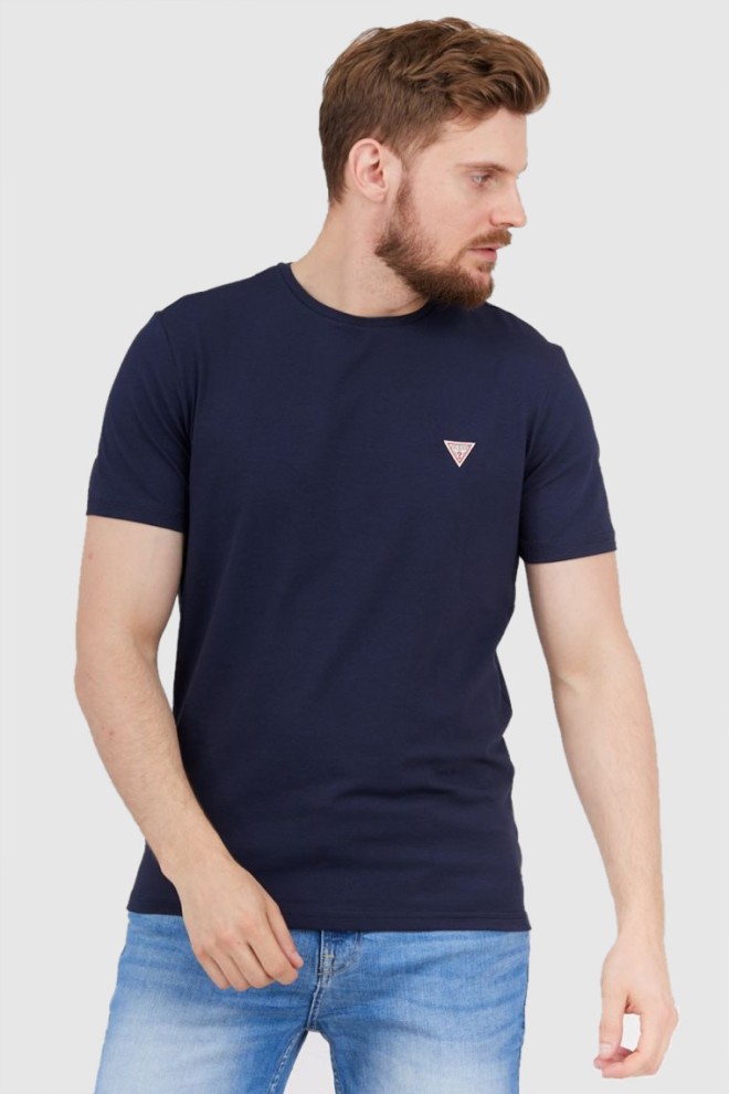 GUESS Men's navy blue t-shirt with small logo